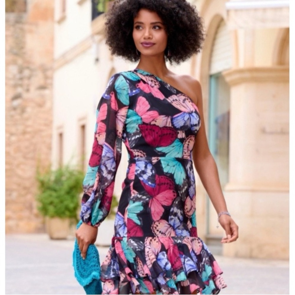 Boston Proper NWT One Shoulder Butterfly Print Multicolor Whimsical Fairy 14